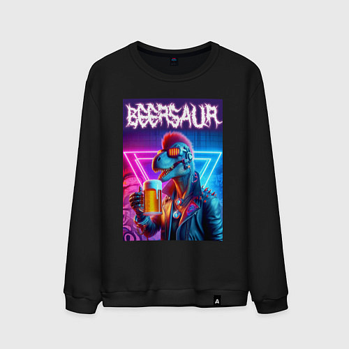 Мужской свитшот Cyber beersaur - neon glow / Черный – фото 1