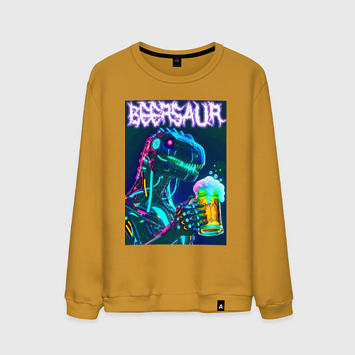 Мужской свитшот Neon cyber beersaur - neon glow fantasy / Горчичный – фото 1