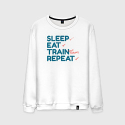 Свитшот хлопковый мужской Eat sleep train repeat - blue and red, цвет: белый