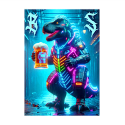 Свитшот хлопковый мужской Неоновый кибер пивозавр - нейроарт, цвет: белый — фото 2