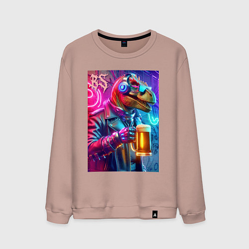 Мужской свитшот Dude beersaur - neon glow / Пыльно-розовый – фото 1