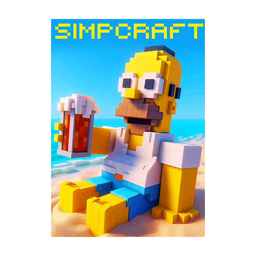 Мужской свитшот Minecraft and Simpsons collaboration - ai art / Белый – фото 3