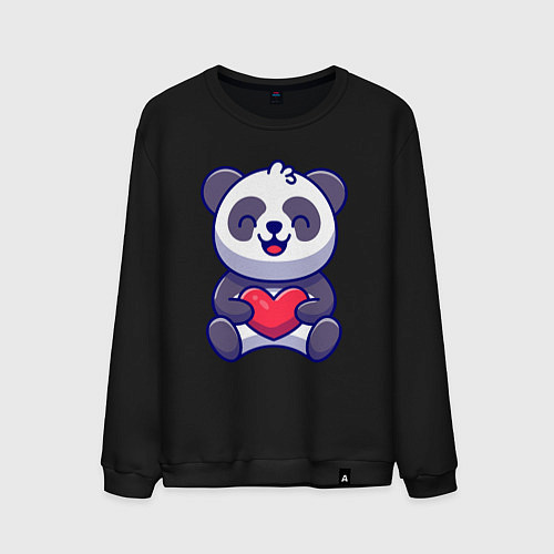 Мужской свитшот Весёлая панда с сердцем / Черный – фото 1