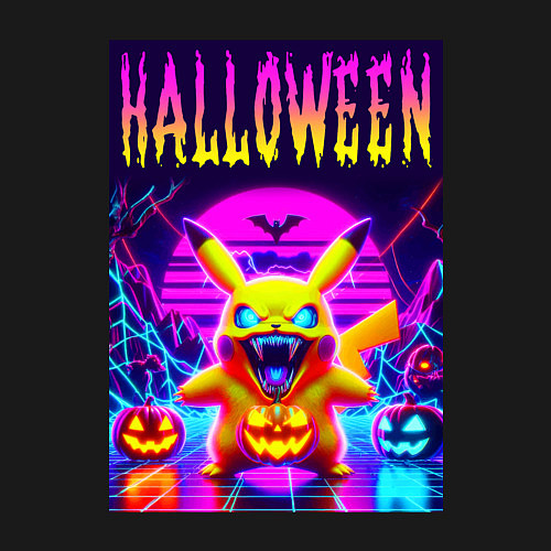 Мужской свитшот Pikachu - halloween vaporwave / Черный – фото 3