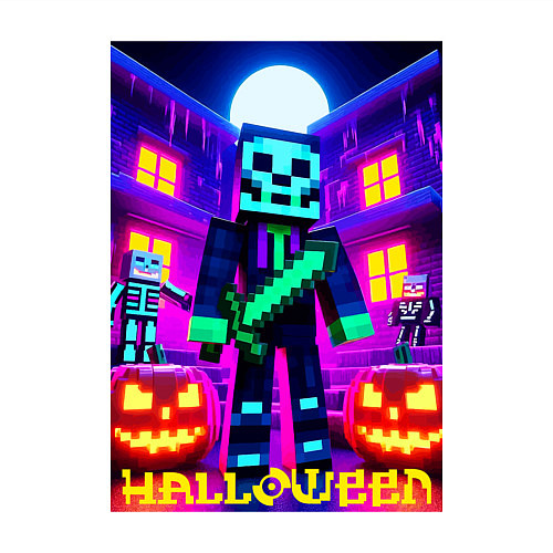 Мужской свитшот Halloween and Minecraft - neon collaboration / Белый – фото 3