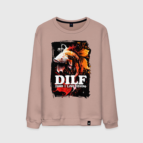 Мужской свитшот DILF damn I love fishing / Пыльно-розовый – фото 1