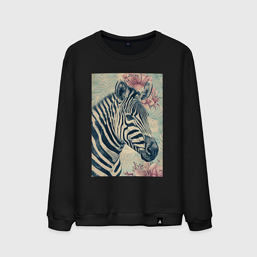 Мужской свитшот Зебра с цветком / Черный – фото 1
