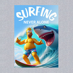 Свитшот хлопковый мужской Homer Simpson and shark - surfing never alone, цвет: меланж — фото 2