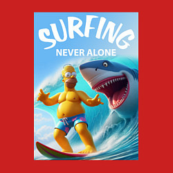 Свитшот хлопковый мужской Homer Simpson and shark - surfing never alone, цвет: красный — фото 2