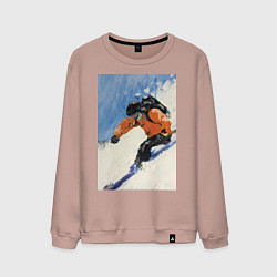 Мужской свитшот Горнолыжный спорт спуск - живопись маслом