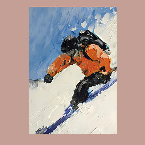 Мужской свитшот Горнолыжный спорт спуск - живопись маслом / Пыльно-розовый – фото 3