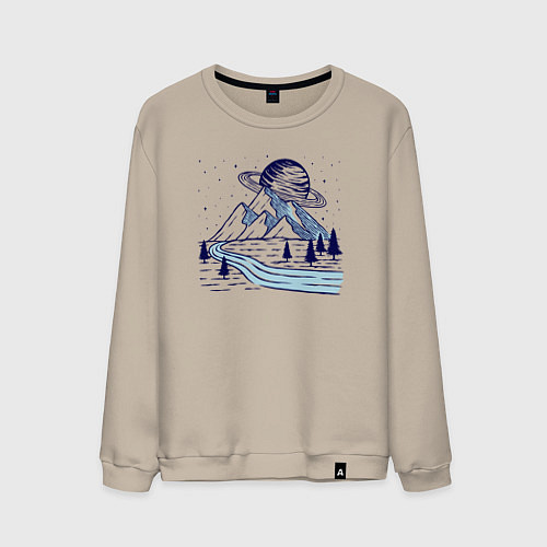 Мужской свитшот Сатурн и горы / Миндальный – фото 1