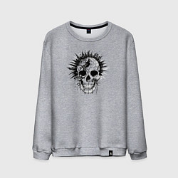 Свитшот хлопковый мужской Psychedelic skull leaf, цвет: меланж