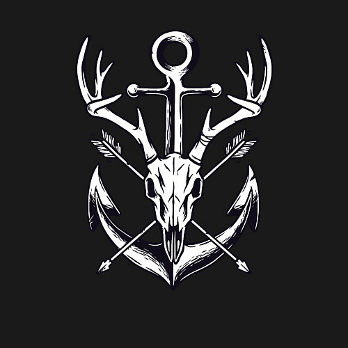 Мужской свитшот Череп оленя и якорь / Черный – фото 3