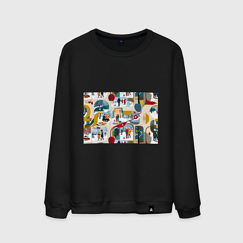 Мужской свитшот Русская зима зарисовки / Черный – фото 1