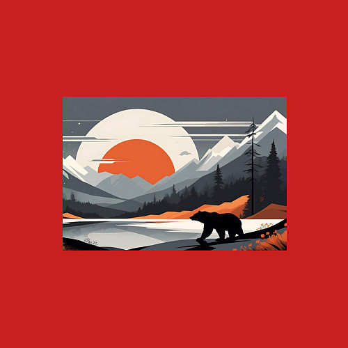 Мужской свитшот Горы медведь геометрия / Красный – фото 3