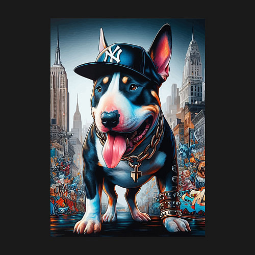 Мужской свитшот Funny bull terrier in New York - ai art / Черный – фото 3