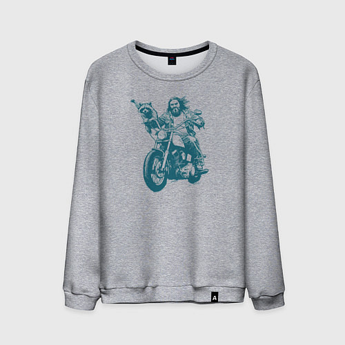 Мужской свитшот Енот с байкером на мотоцикле / Меланж – фото 1