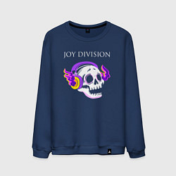 Свитшот хлопковый мужской Joy Division - неоновый череп, цвет: тёмно-синий