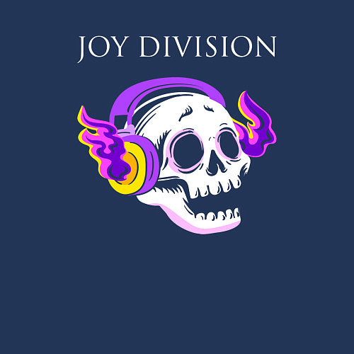 Мужской свитшот Joy Division - неоновый череп / Тёмно-синий – фото 3