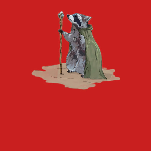 Мужской свитшот Енот с посохом / Красный – фото 3