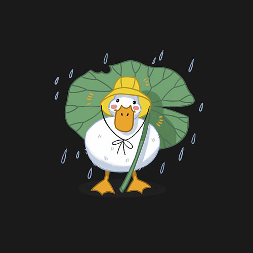 Мужской свитшот Милая уточка гусь под листом в шляпке в дождь / Черный – фото 3