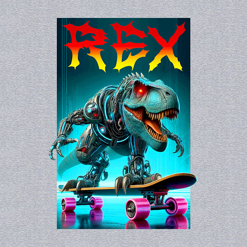 Мужской свитшот Tyrannosaur rex on a skateboard - ai art fantasy / Меланж – фото 3