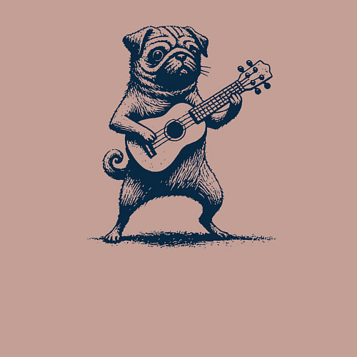 Мужской свитшот Мопс с гитарой укулеле / Пыльно-розовый – фото 3