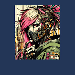 Свитшот хлопковый мужской Cyber girl in a respirator - ai art fantasy, цвет: тёмно-синий — фото 2
