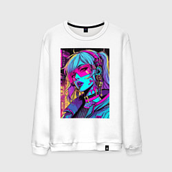 Мужской свитшот Кибер девчонка в розовых очках - нейроарт