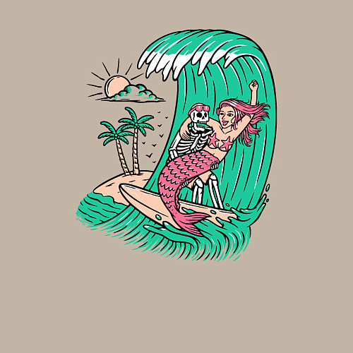 Мужской свитшот Серфер и русалка / Миндальный – фото 3