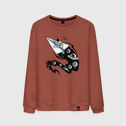 Мужской свитшот Космический бумажный самолётик / Кирпичный – фото 1