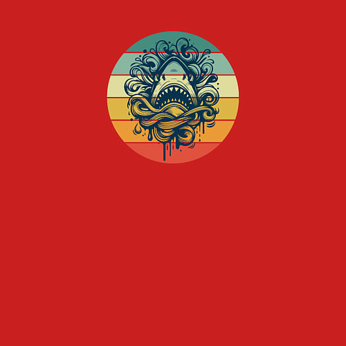 Мужской свитшот Акула в волнах на фоне полосок / Красный – фото 3