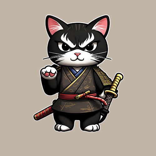 Мужской свитшот Крутой кот самурай / Миндальный – фото 3