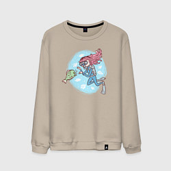 Мужской свитшот Девочка-дайвер и рыбка