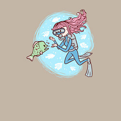 Свитшот хлопковый мужской Девочка-дайвер и рыбка, цвет: миндальный — фото 2