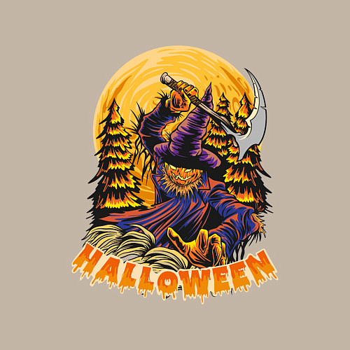 Мужской свитшот Хэллоуин пугало с косой / Миндальный – фото 3