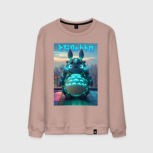 Мужской свитшот Cyber Totoro - neon glow fantasy / Пыльно-розовый – фото 1