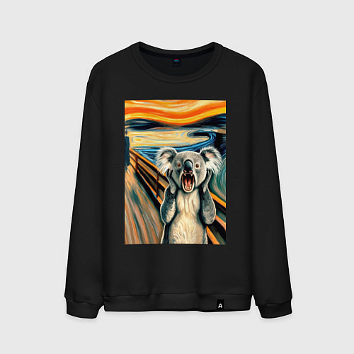 Мужской свитшот Коала кричит на картине Эдварда Мунка - мем искусс / Черный – фото 1