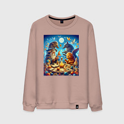 Мужской свитшот Леший за сказочным столом в окружении зверья - ней