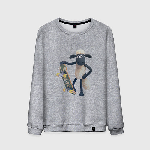 Мужской свитшот Барашек Шон со скейтом / Меланж – фото 1