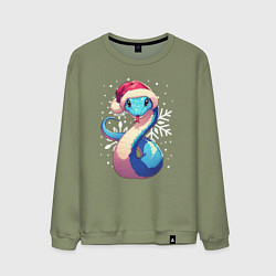 Свитшот хлопковый мужской Синяя змея с снежинками, цвет: авокадо