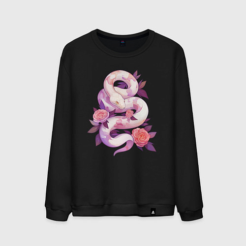 Мужской свитшот Классная змея в розах / Черный – фото 1