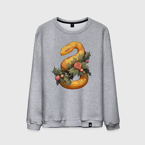 Мужской свитшот Жёлтая змея в листьях / Меланж – фото 1