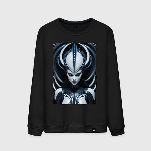 Мужской свитшот Девушка инопланетянка в стиле Гигера / Черный – фото 1