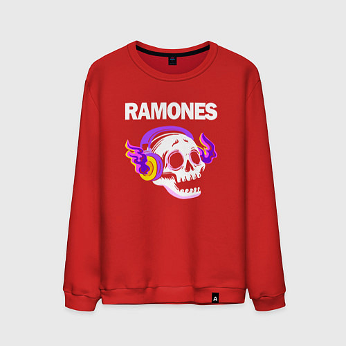 Мужской свитшот Ramones - неоновый череп / Красный – фото 1
