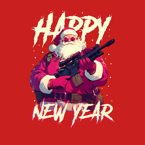 Мужской свитшот Happy New Year Santa Claus with weapon / Красный – фото 3