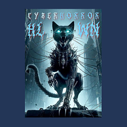 Свитшот хлопковый мужской Cyber black cat - halloween horror fantasy, цвет: тёмно-синий — фото 2