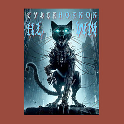 Свитшот хлопковый мужской Cyber black cat - halloween horror fantasy, цвет: кирпичный — фото 2