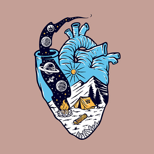 Мужской свитшот Космический кемпинг в сердце / Пыльно-розовый – фото 3